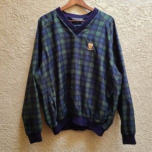 SUNDERLAND OF SCOTLAND Men XL Vintage Golf Classic Pullover Plaid V-neck Jacket